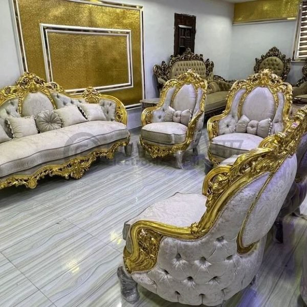 Egyptian-Style Sofa Set with Center Table and 2 Side Stools