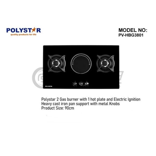 Polystar 2 Gas + 1 Hot Plate Hob (PV-HBG3801)