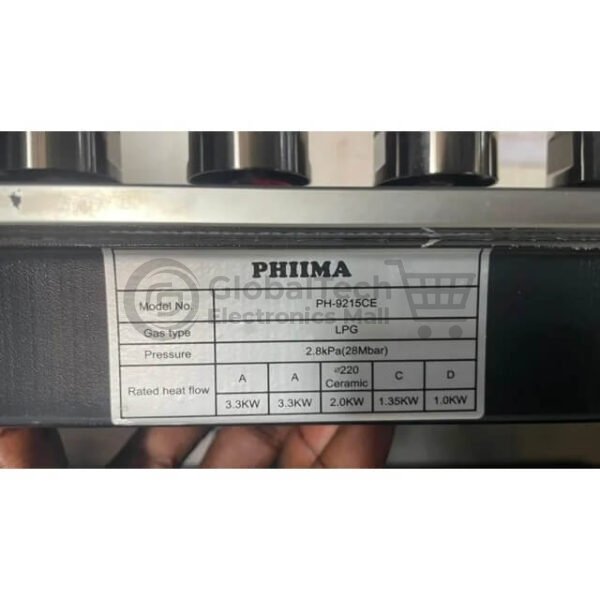 PHIIMA PH-9215CE 4-Burner Gas + 1 Hotplate Inbuilt Gas Cooker
