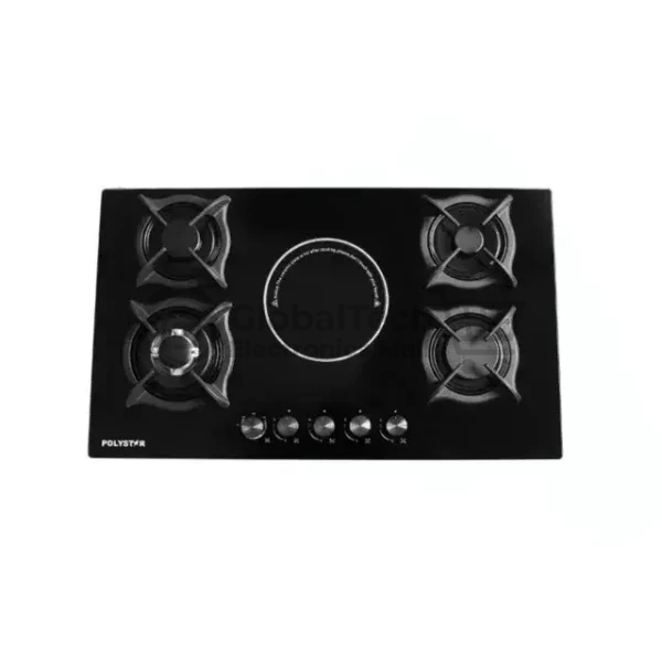Polystar 4-Burner Gas Hob with 1 Hot Plate – Tempered Glass PV-JYGE1